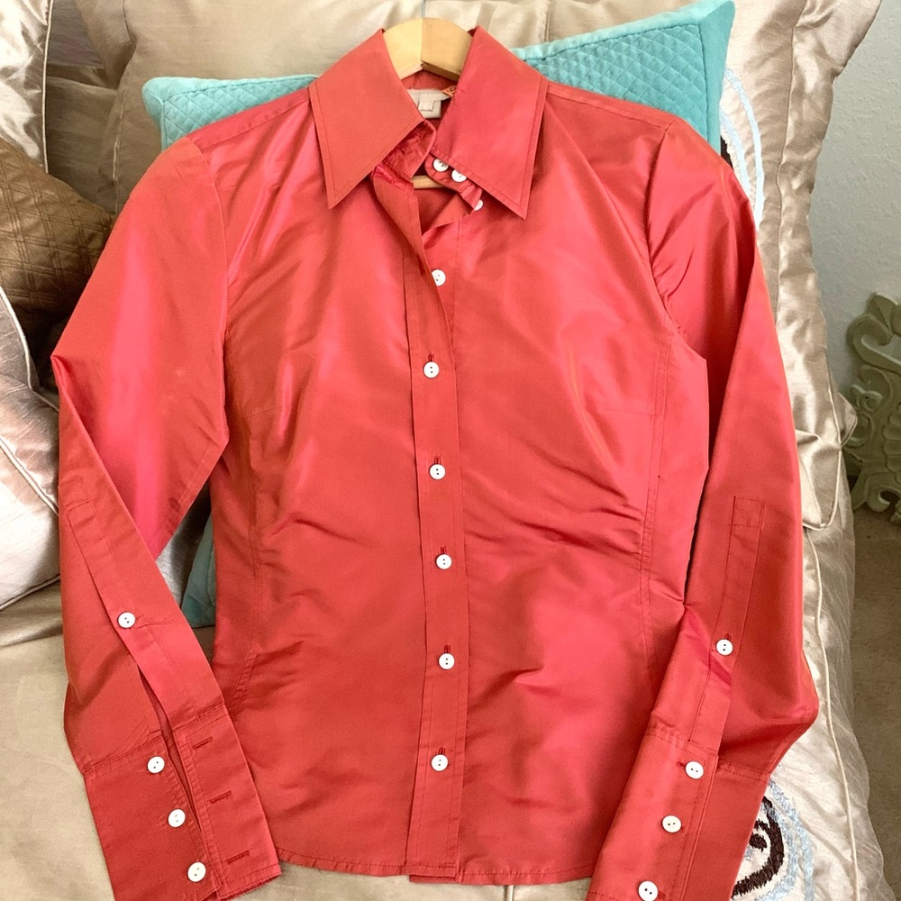 Magaschoni Silk Sateen Pumpkin Tailored Blouse